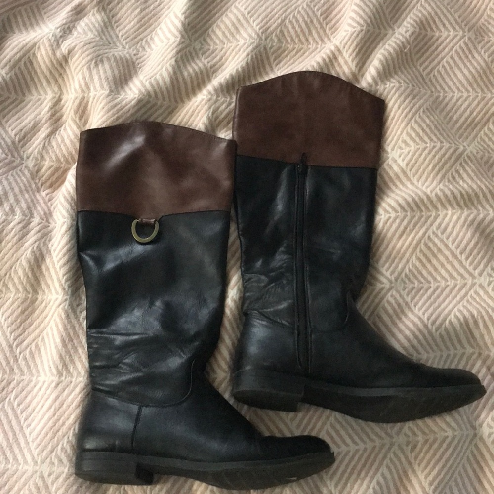 Classic black and brown two tone knee boot